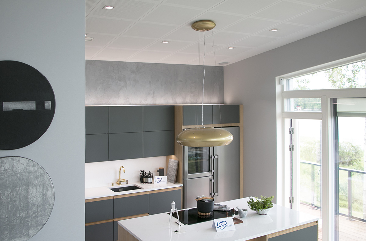 Kitchen with led spots and led strip.