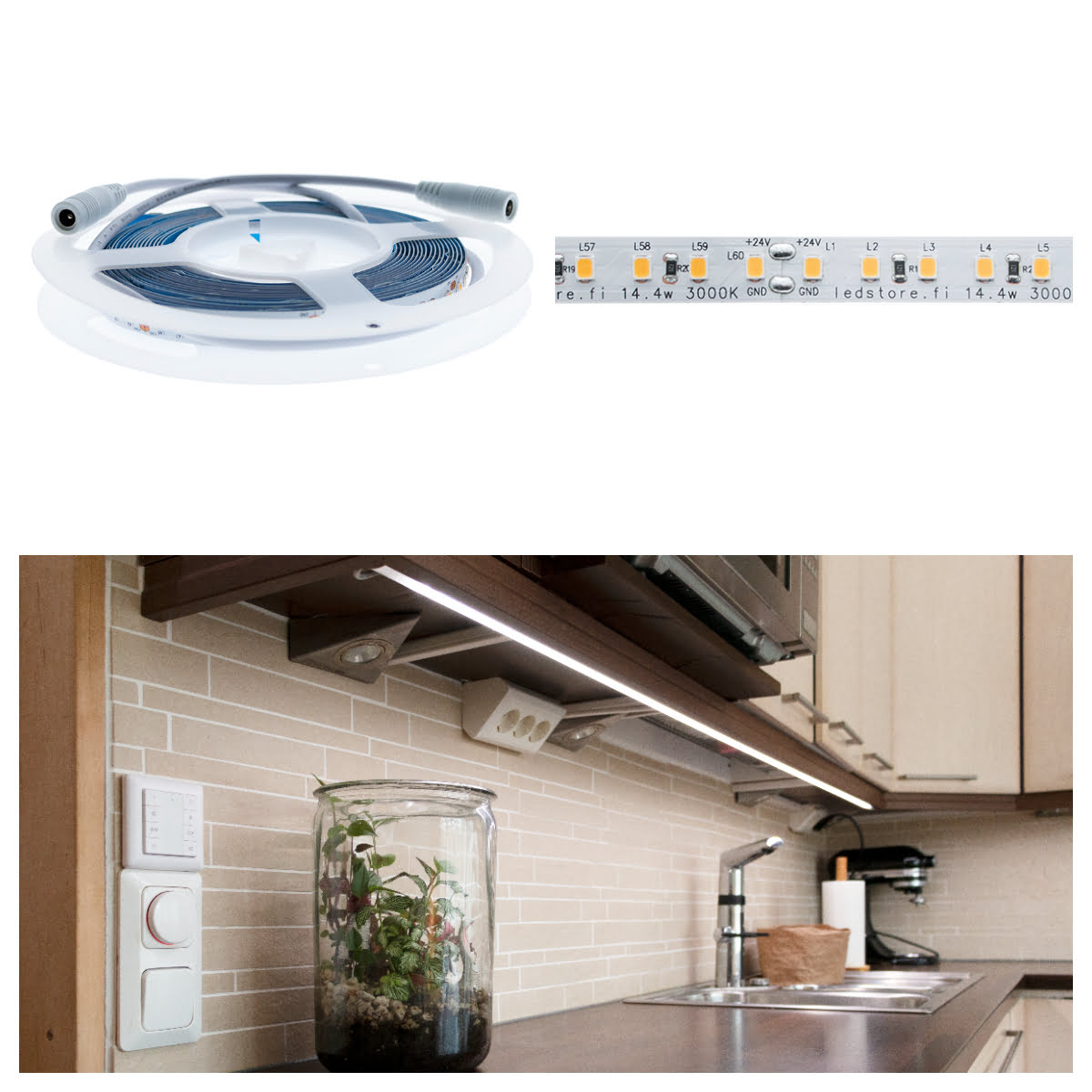 led strip for kitchen partition in low surface profile