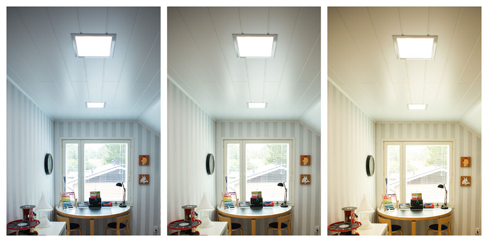 The example shows a children's room with three different light hues.