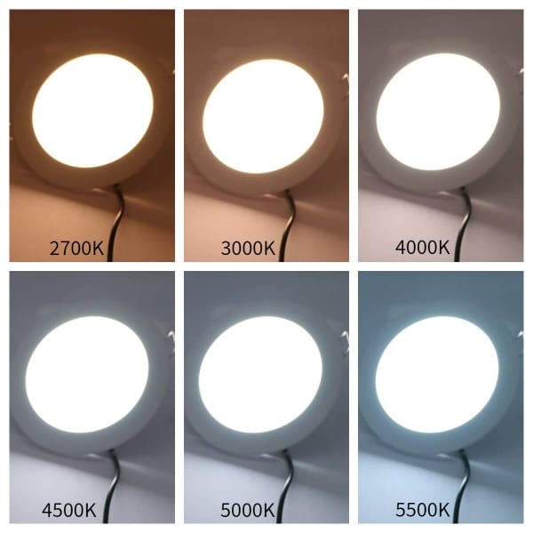 Examples of different colour temperatures of light. Plafond 160 12W flush-mounted.