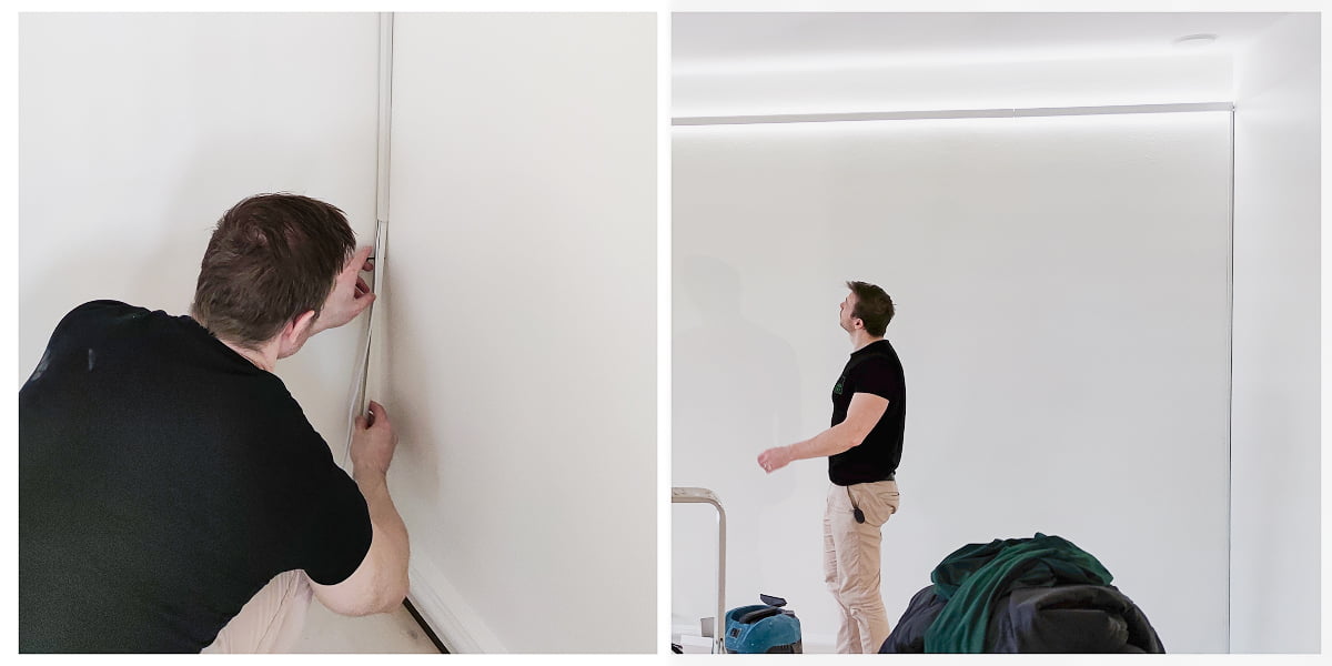 Installing a cable duct in the corner.