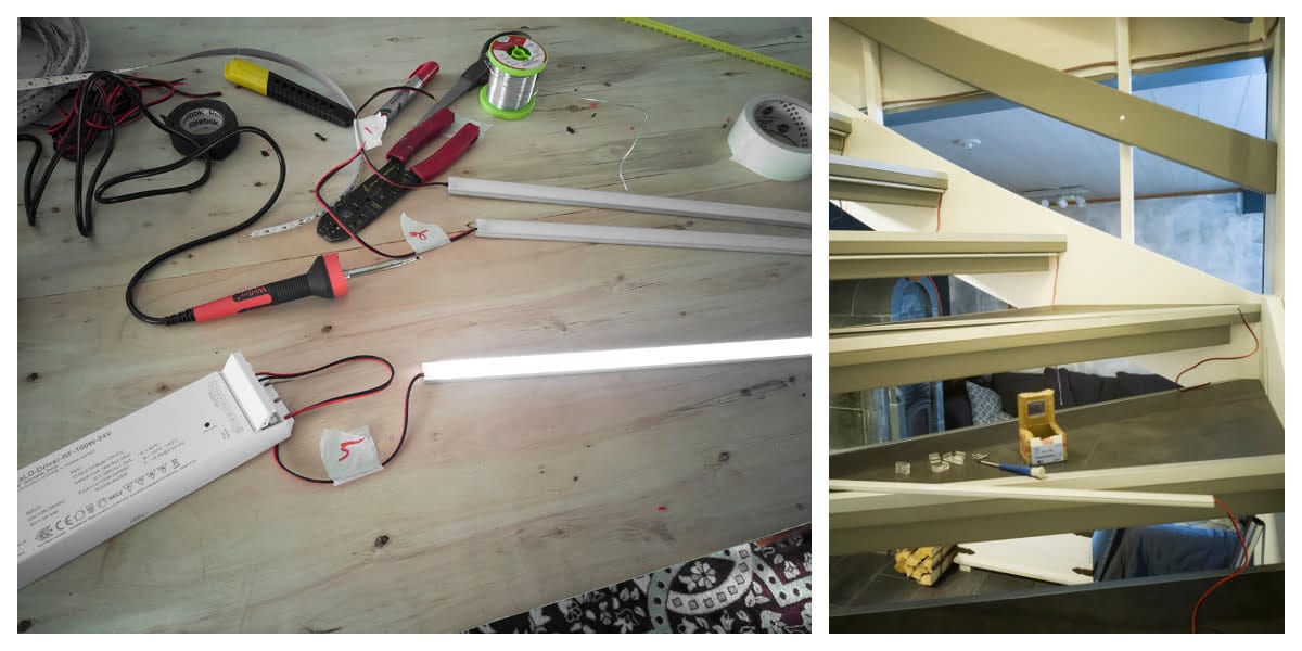 It's a good idea to test the LED strips before mounting them to the underside of the steps.